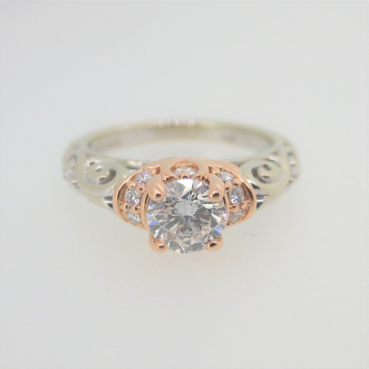 14k White with Rose Gold ArtCarved Approx .40ct Diamond Engagement Ring Sz 3 1/2
