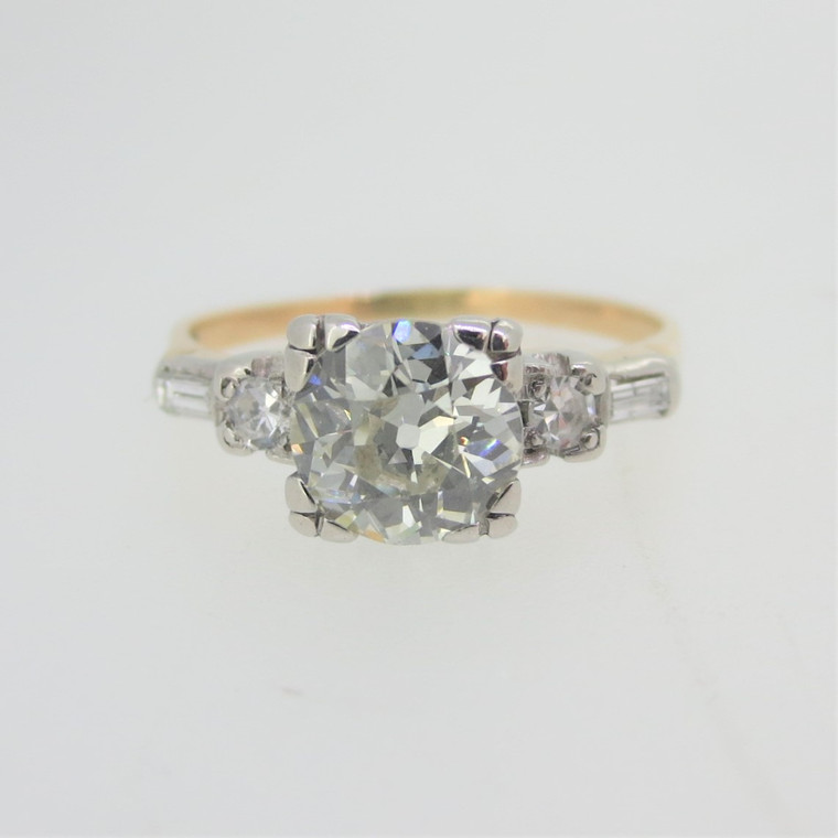 Vintage 14k 2-Tone Gold Approx 1.10ct Euro Cut Diamond Engagement Ring Size 7