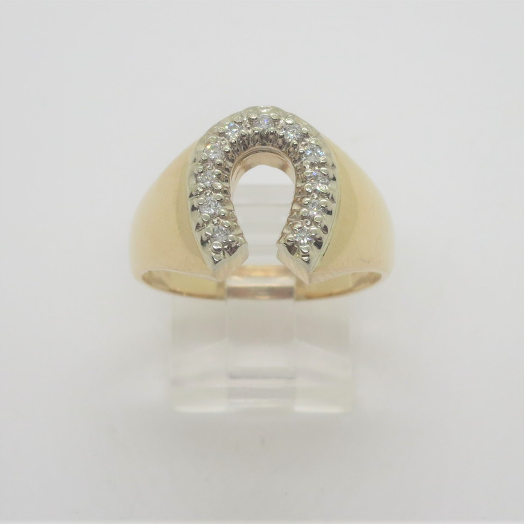 14k Yellow Gold Mens or Unisex Horseshoe with Diamond Accents Ring Size 10 1/2