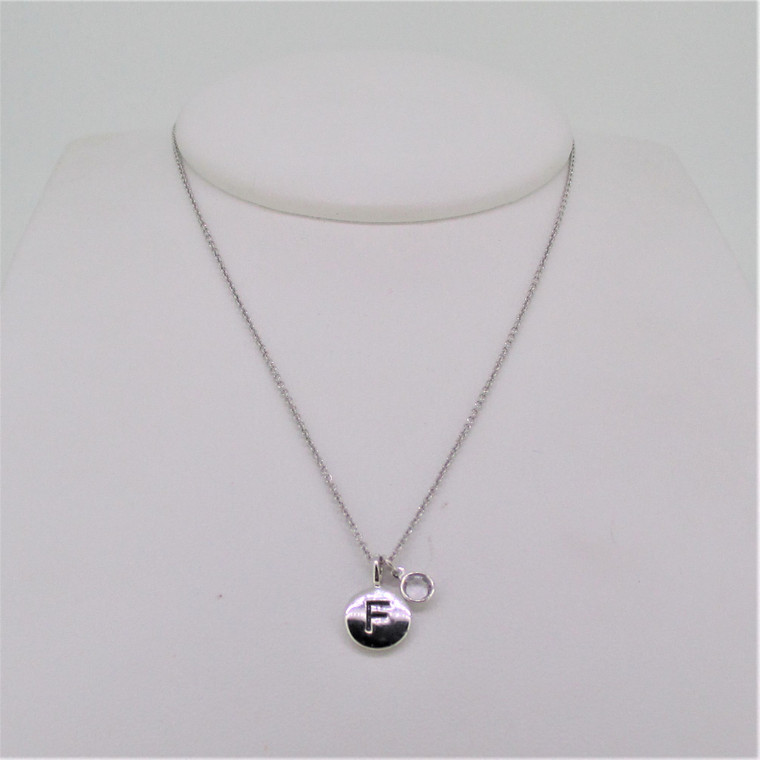 Touchstone Crystal by Swarovski Rhodium Plated Initial F Crystal Mini Chanelle Necklace