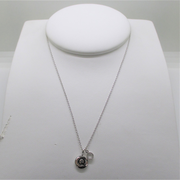 Touchstone Crystal by Swarovski Rhodium Plated Initial Q Crystal Mini Chanelle Necklace