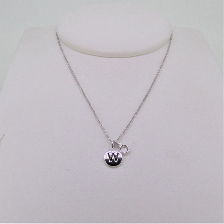 Touchstone Crystal by Swarovski Rhodium Plated Initial W Crystal Mini Chanelle Necklace