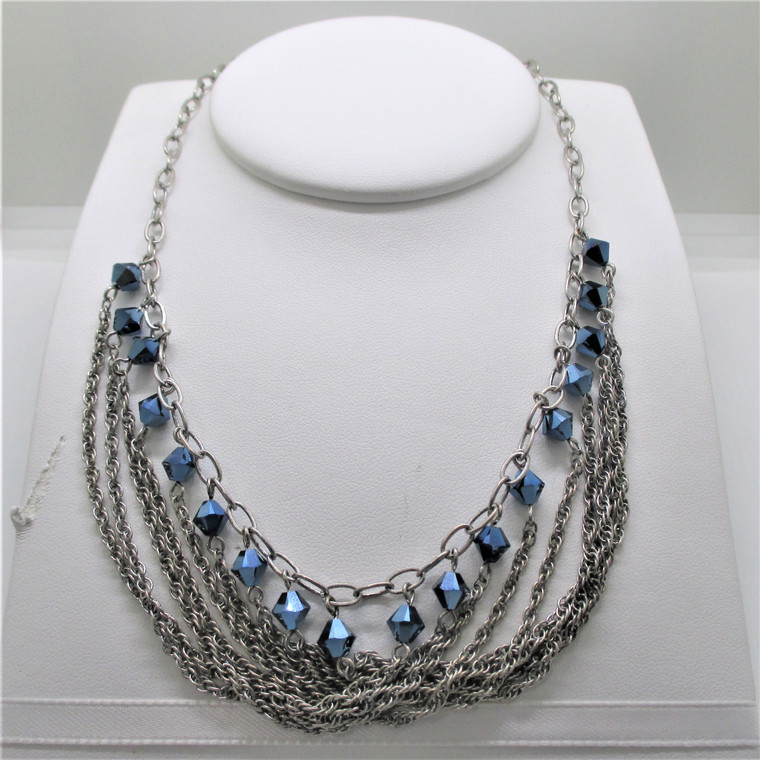 Touchstone Crystal by Swarovski Blue Charm Dangling Woven Chain Necklace