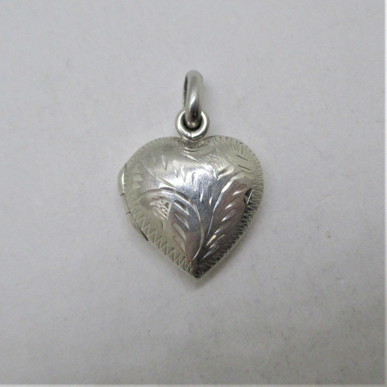 Sterling Silver Etched Heart Design Heart Shaped Locket Pendant