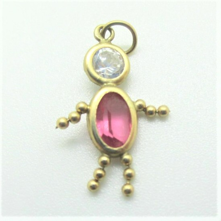 14k Yellow Gold Created Pink Tourmaline October Birthstone Boy Charm Pendant