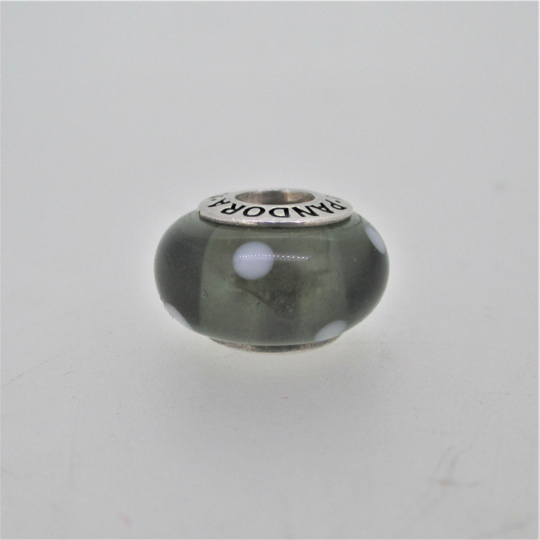 Pandora Sterling Silver Black White Polka Dot Murano Glass Bead Retired 790603