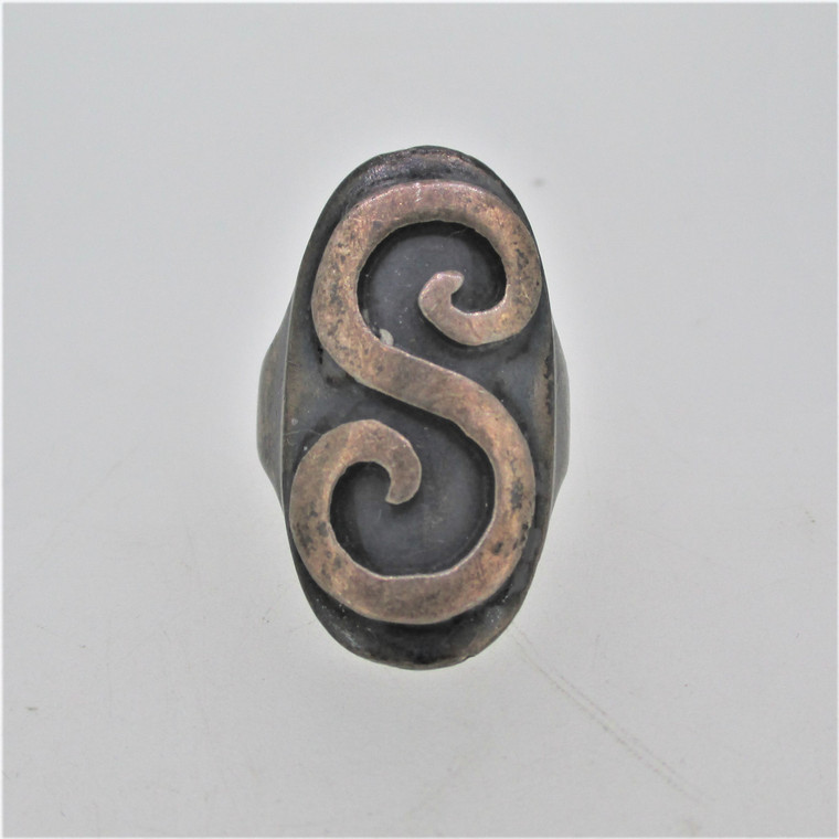 Vintage Sterling Silver Monogram Initial S Signet Ring Size 6