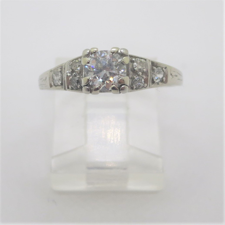 Vintage 10k White Gold Approx .40ct European Cut Diamond Engagement Ring Size 7