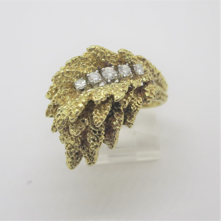 18k Yellow Gold Approx .30ct TW Diamond Textured Layered Statement Ring Size 8.5