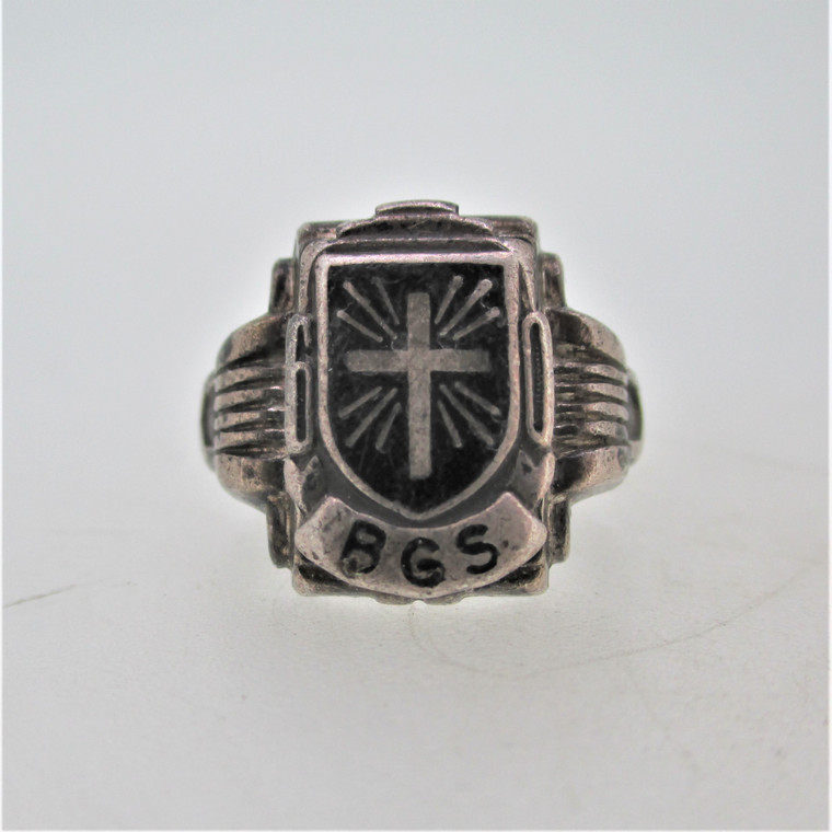 Sterling Silver Class Ring BGS 60 Black Enamel Cross Ring Size 6.5
