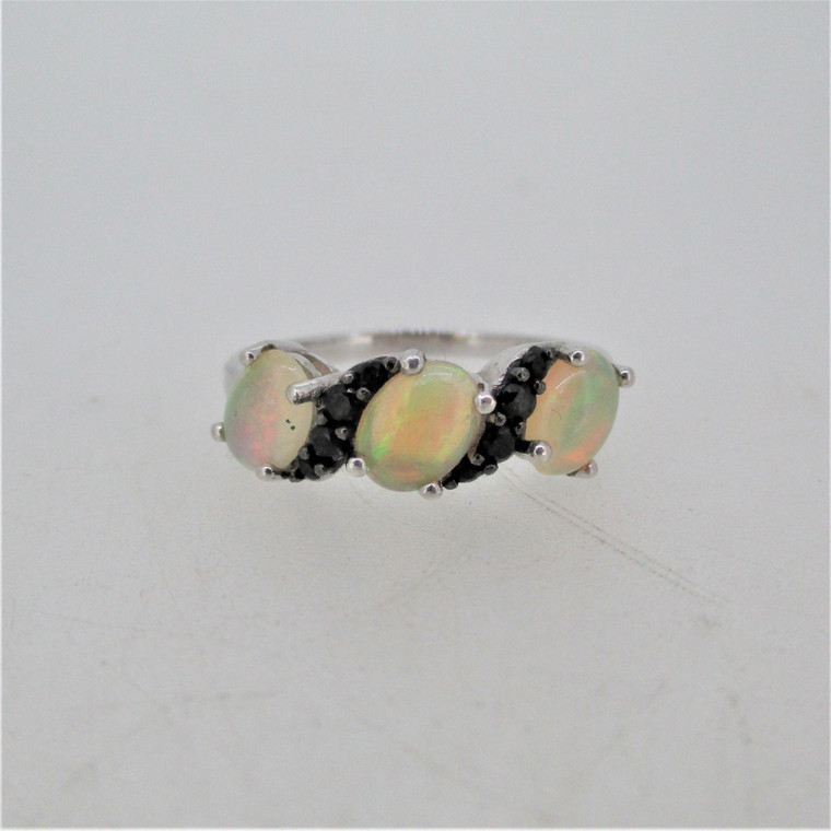 Sterling Silver Faux Opal Black Stones Ring Size 9