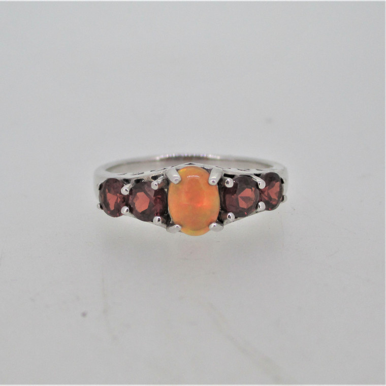 Sterling Silver Faux Orange Opal Red CZ Ring Size 10