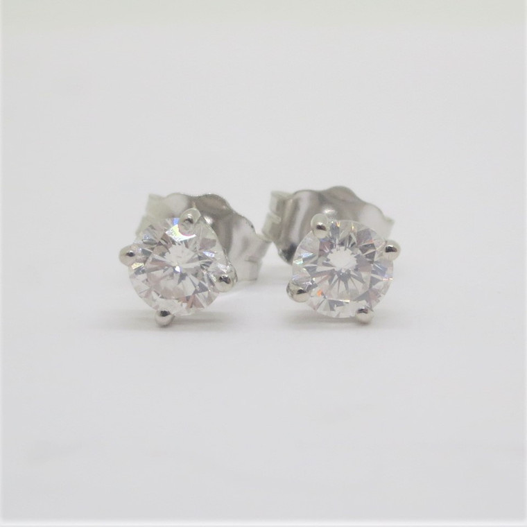 14k White Gold Round Brilliant Cut Approx .49ct TW Diamond Stud Earrings