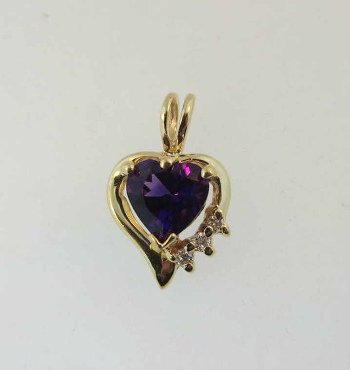 14k Yellow Gold Amethyst Heart Pendant with 3 Diamond Accents