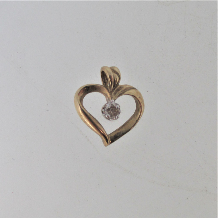 10K Yellow Gold Small Heart Diamond Pendant Signed THL