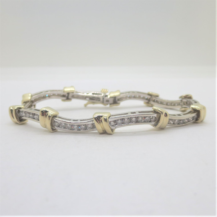 14k 2-Tone Gold Approx 2.5ctTW Diamond Tennis Bracelet Wavy Design Contemporary