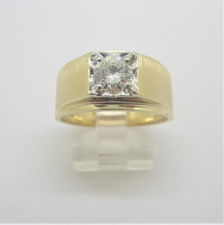 14k Yellow Gold Approx .85-.90ct Illusion Set Diamond Men's Pinky Ring Sz 9 3/4