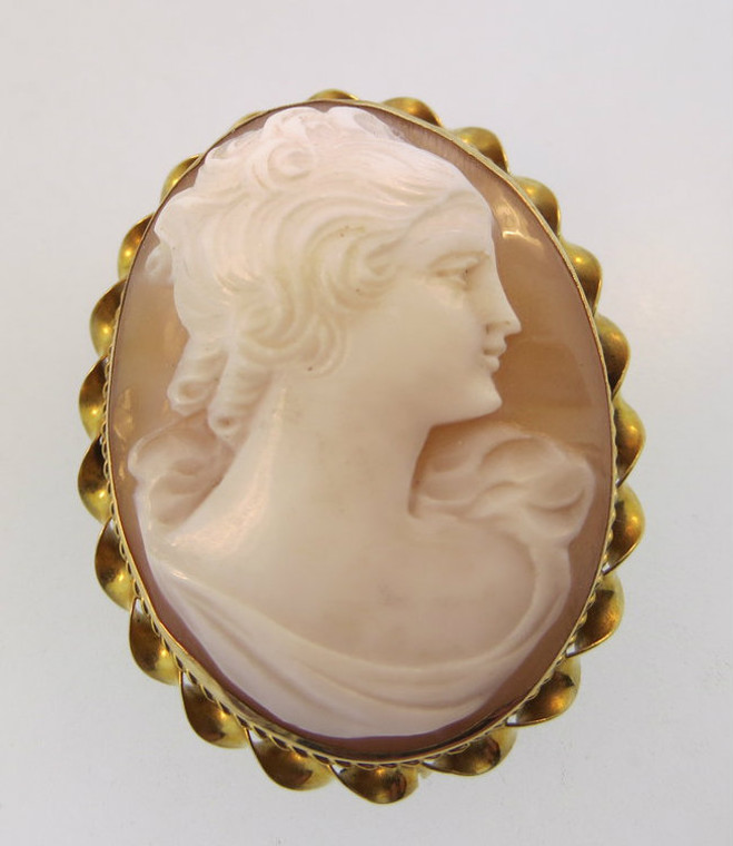 Vintage 10k Conch Shell Cameo Brooch or Pendant with Twisting Accents