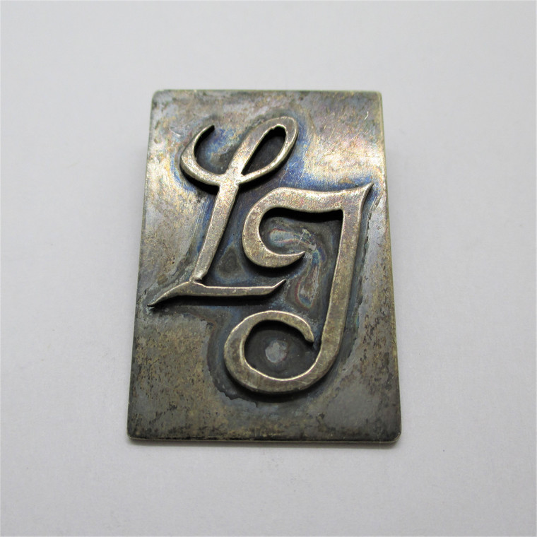Unmarked Sterling Silver LJ Initial Pin Brooch