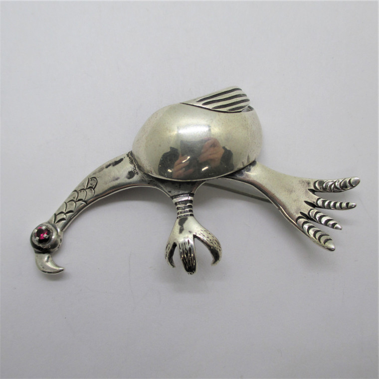 Sterling Silver Abstract Bird Created Ruby Eye Pin