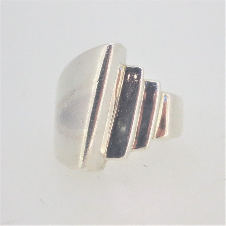 Sterling Silver Modernist Unisex Fashion Ring  Sz 8  