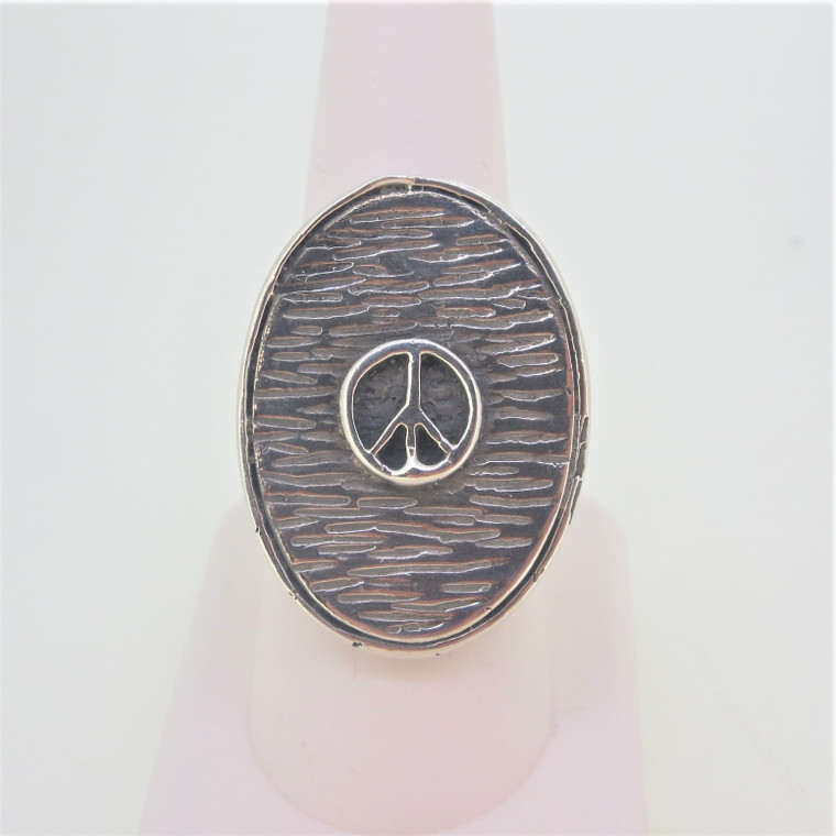 Sterling Silver Oval Peace Sign Ring  Sz 7.75