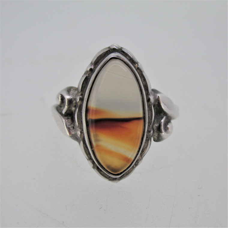 Uncas Sterling Silver Scenic Picture Agate Ring Size 5.5