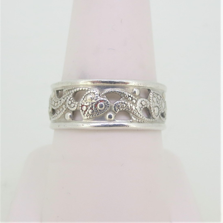 Sterling Silver Heart Band  Ring  Sz 9