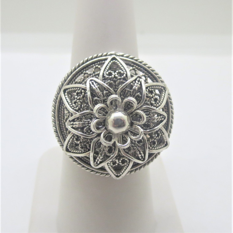 Sterling Silver Filigree Ring  Sz 8