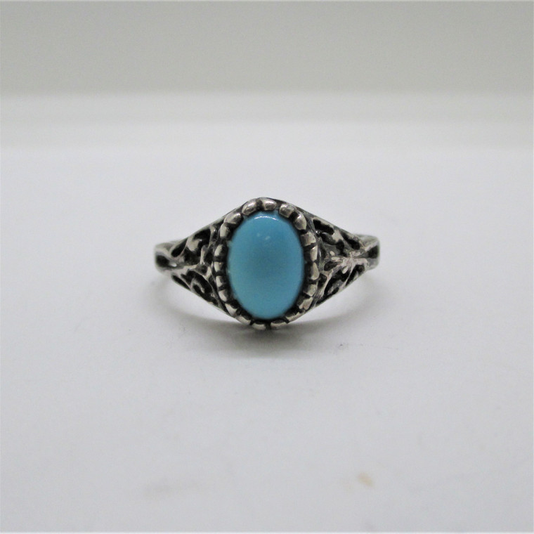 Sterling Silver Blue Cabochon Stone Signed JED Ring Size 6.75