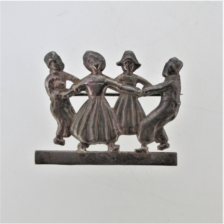 Sterling Silver Dutch Children Playing Ring Around The Rosie Pin