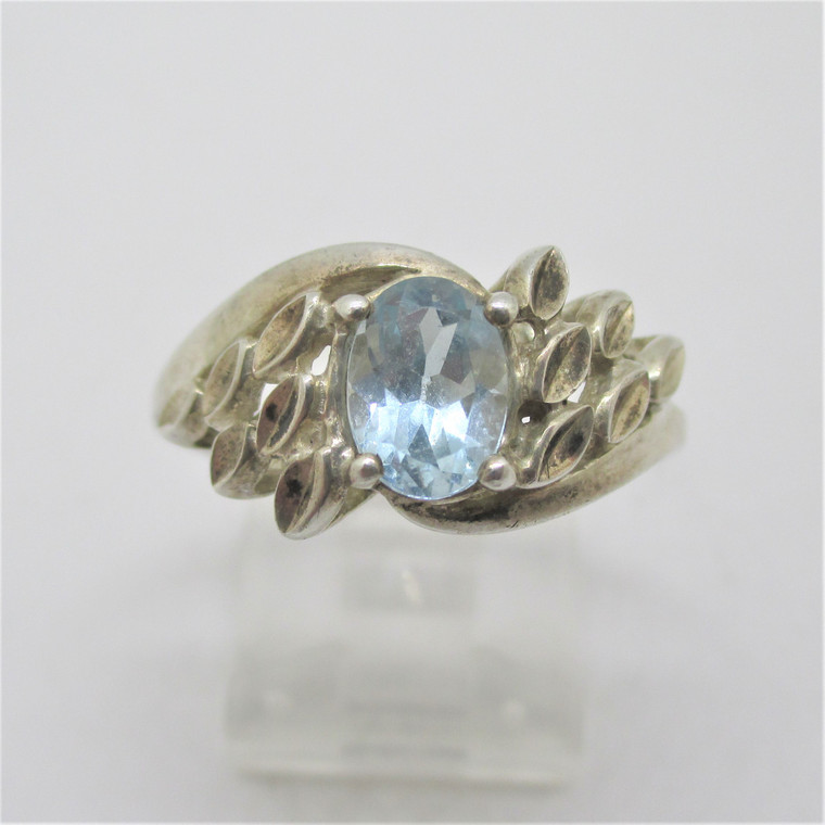 Kabana Sterling Silver Leaf Side Details Blue Stone Ring Size 8