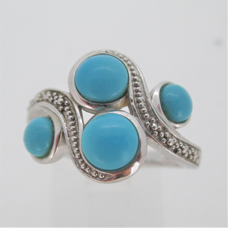 Sterling Silver Swirl Patterned Faux Turquoise Ring Size 7