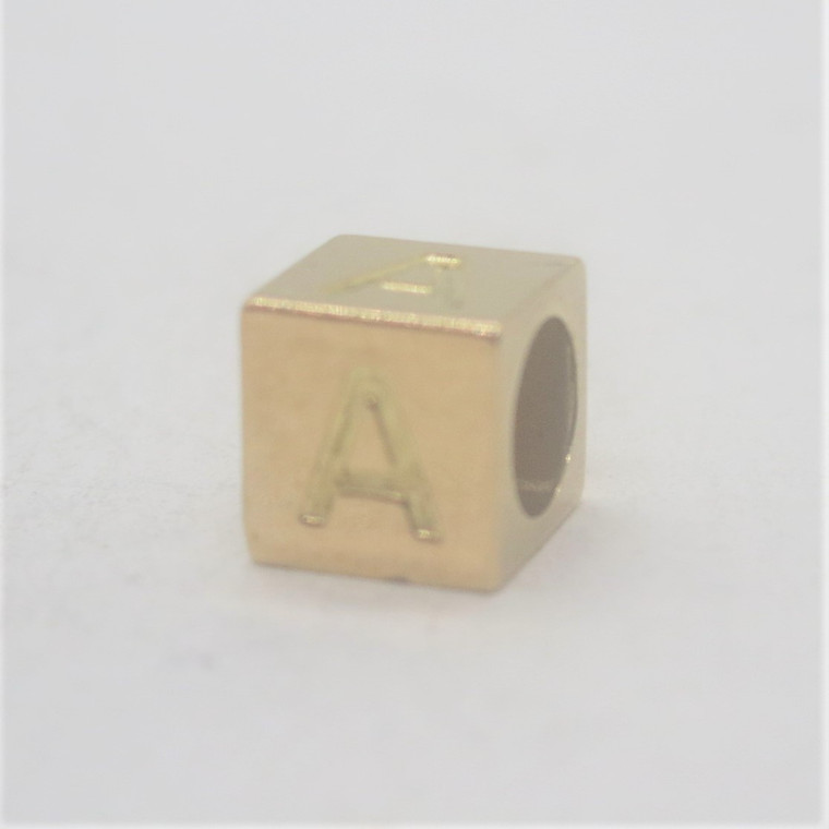 14k Yellow Gold Spacer Bead Charm Alphabet Block - A