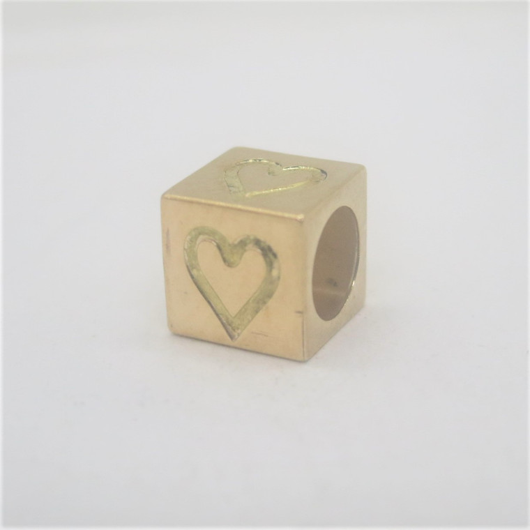 14k Yellow Gold Spacer Bead Charm Heart Love Symbol Picture Block