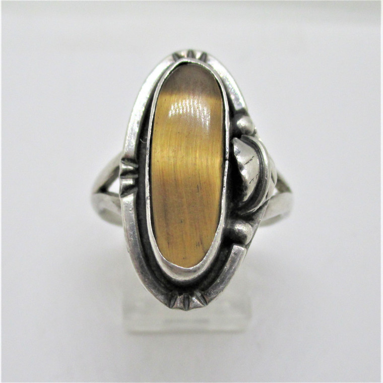 Sterling Silver Oblong Tiger Eye Ring Size 9.5