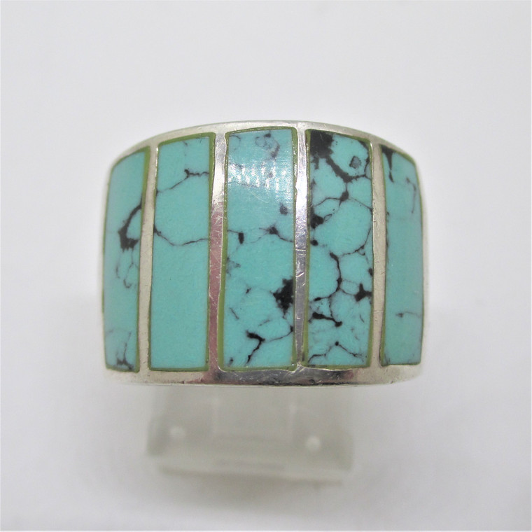 Sterling Silver Inlay Faux Turquoise Ring Size 8.0