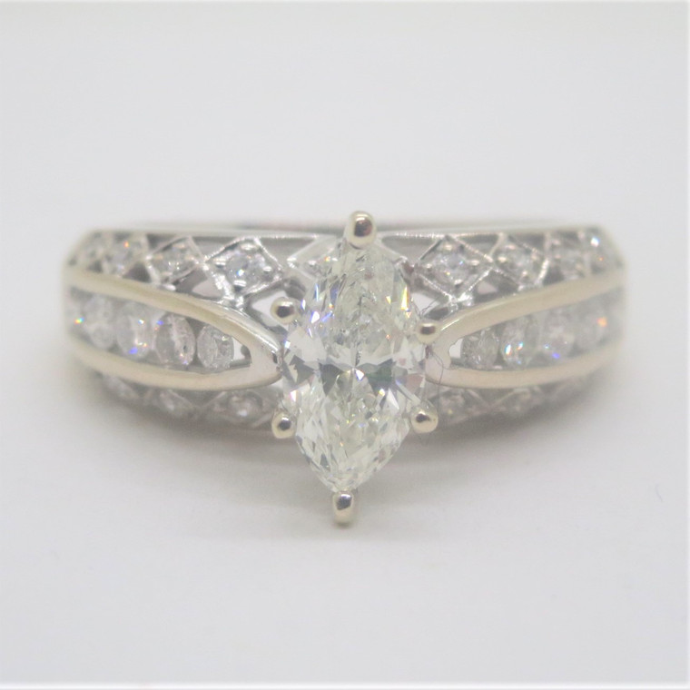 14k White Gold Approx .56ct Marquise Cut Diamond Anniversary Ring Size 6 1/2