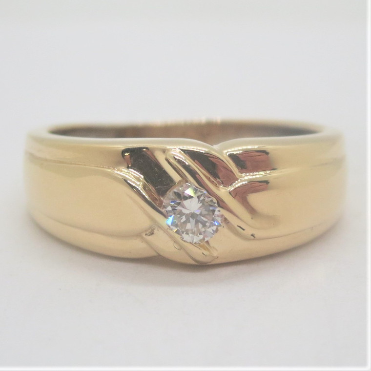 14k Yellow Gold Men's Wedding Band Ring with Approx .22ct Diamond Accent Size 10