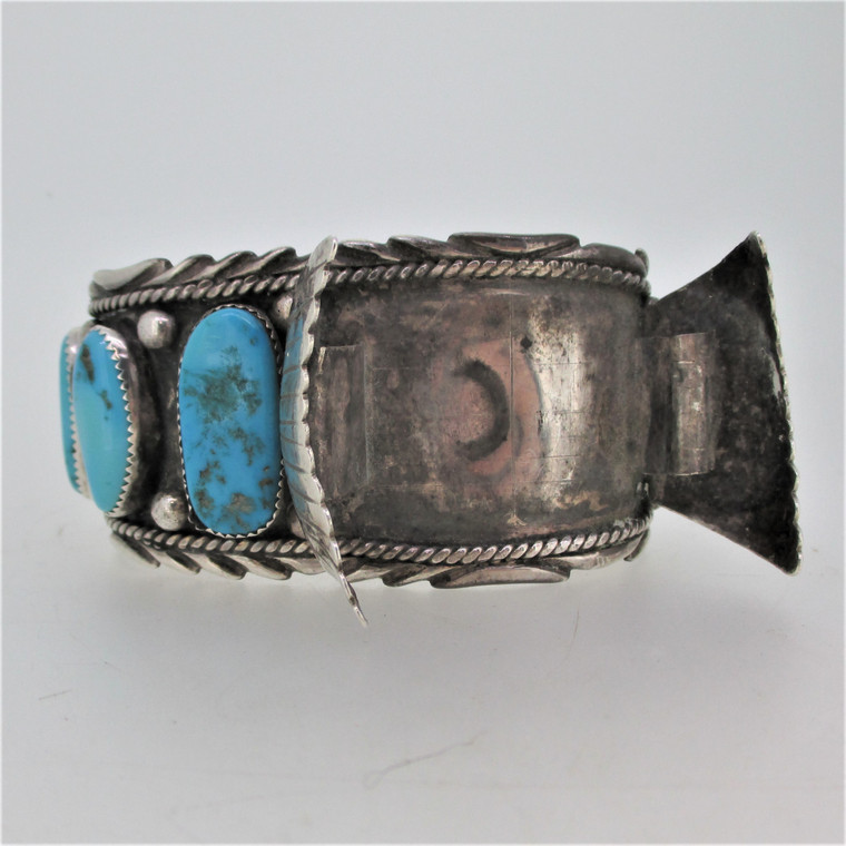 Sterling Silver Turquoise Driver's Band Cuff Bracelet Signed CT