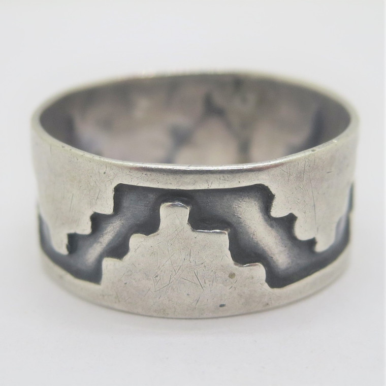 Vintage Unisex Sterling Silver MBR Signed Mexico Stamped Pattern Band Ring Sz 7