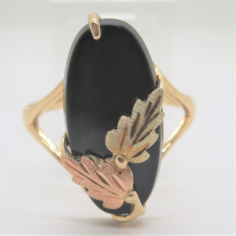 10k Yellow & Black Hills Gold Oblong Black Onyx Fashion Ring Size 7 3/4