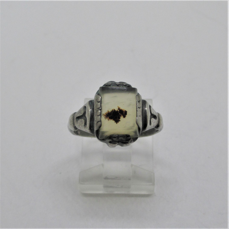 Unmarked Sterling Silver Moss Agate Ring Size 6.5