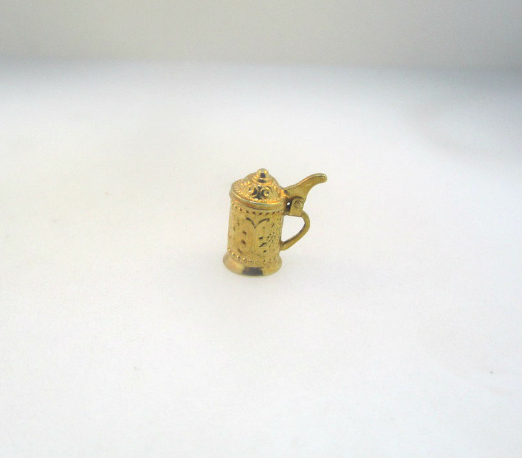 14k Yellow Gold 3D Movable Miniature Beer Stein Mug Charm Lid Opens  .9g **