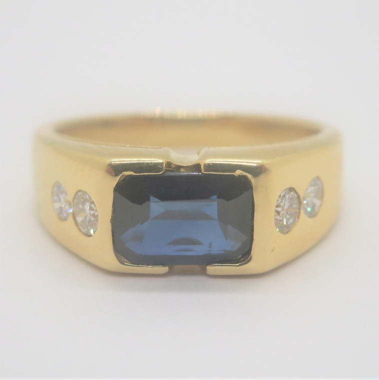 18k Yellow Gold Emerald Cut AA Sapphire with Diamond Accents Fashion Ring Sz 6.5