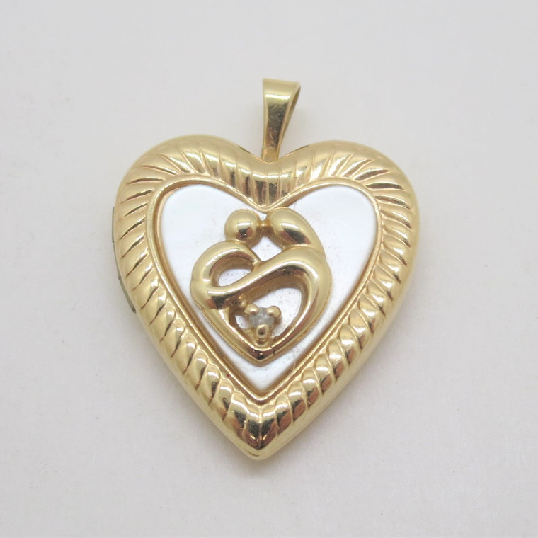 10k Yellow Gold Princess Pride Creations Mother & Child MOP Diamond Heart Locket