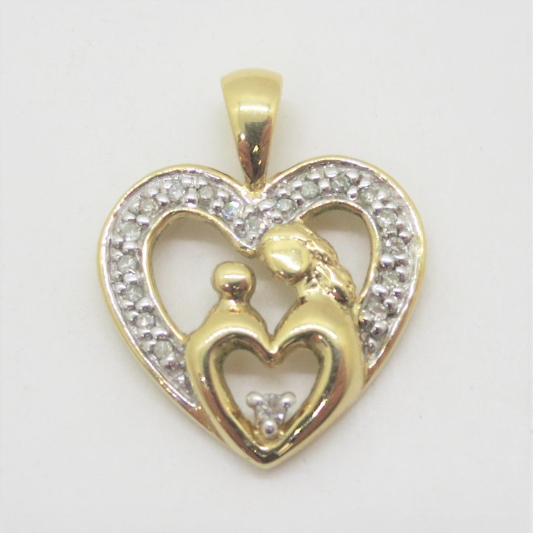 10k Yellow Gold Samuel Aaron Diamond Accents Mother and Child Heart Pendant