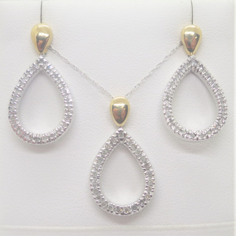 10k 2-Tone Gold Approx 1/3ctTW Diamond Pave Drop Earrings & Pendant Necklace Set