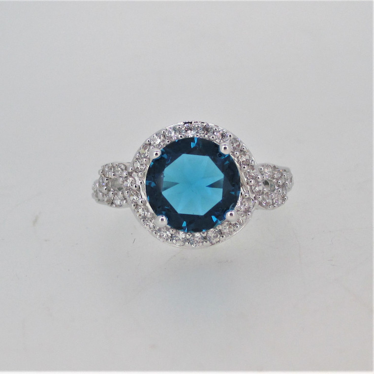 Bomb Party Rhodium Plated Lab Created Aqua Blue Topaz RBP2901 Size 10 in Box