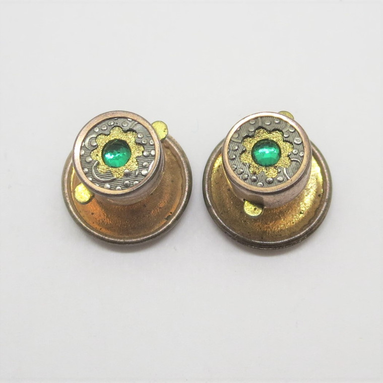 Vintage Round Gold Filled Cufflinks with Green Stone